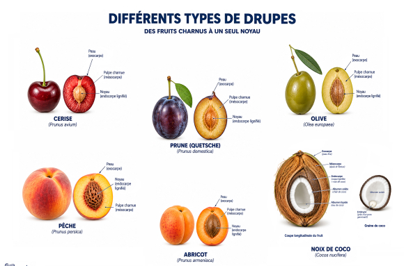 Les différents types de drupes chez les Angiospermes